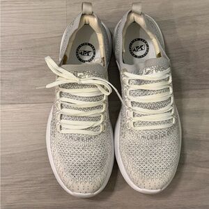 APL Techloom Breeze White & Silver Knit Slip-On Sneakers